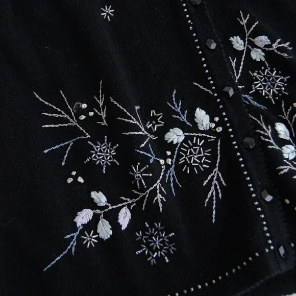 Vintage Stitches In Time Black Winter  Floral Button Up Cardigan Sweater 1X - Picture 5 of 9
